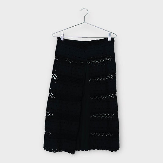 Comme des Garcons Black Cotton Broderie Midi Skirt