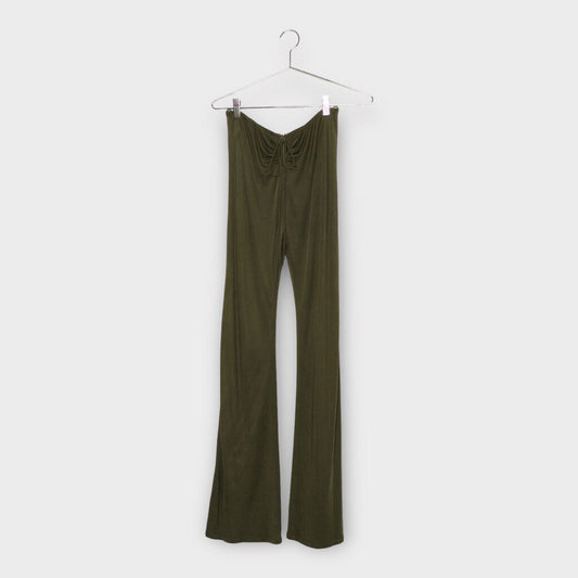 Dion Lee Dark Khaki Green Ruched Jersey Flared Pants