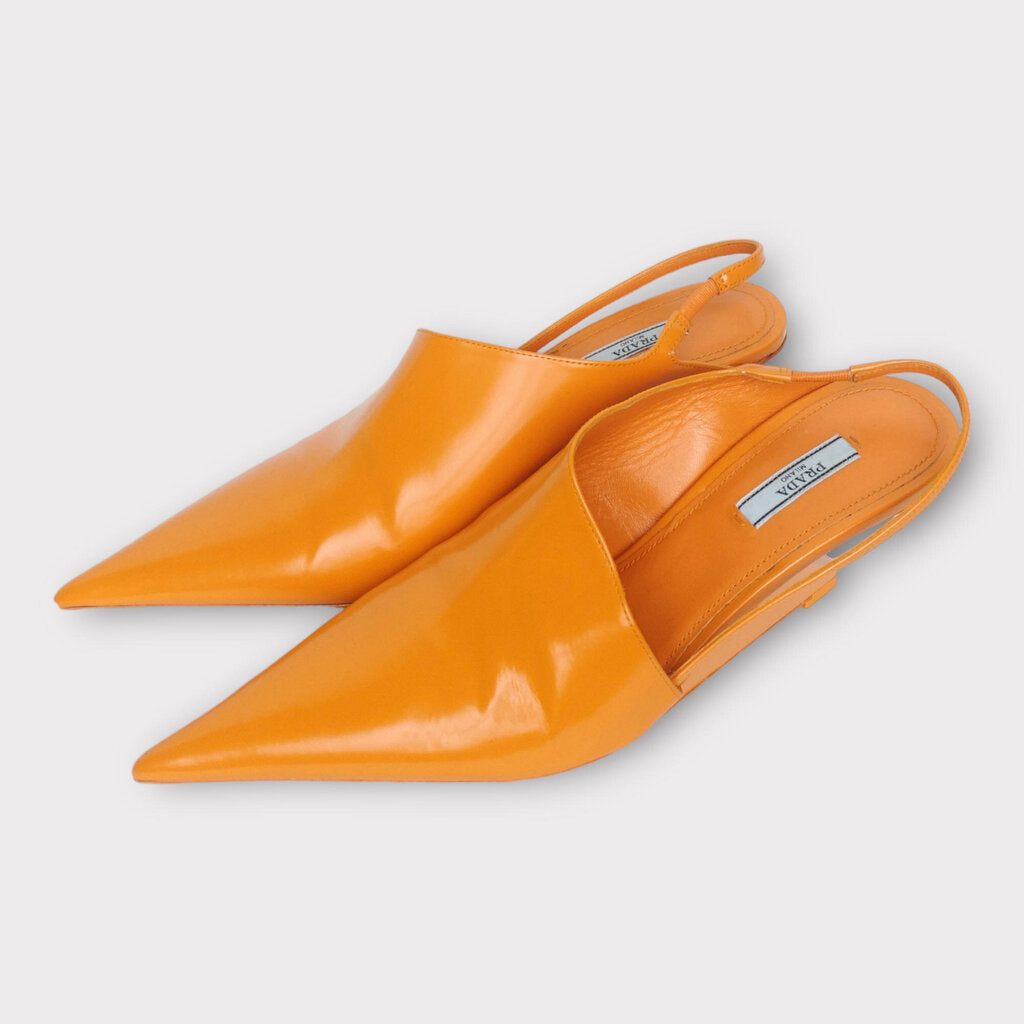 Prada Orange Patent Leather Pointed Toe Invisible Heel