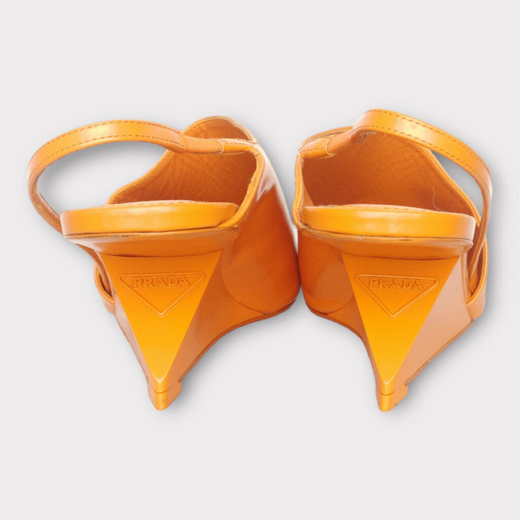 Prada Orange Patent Leather Pointed Toe Invisible Heel