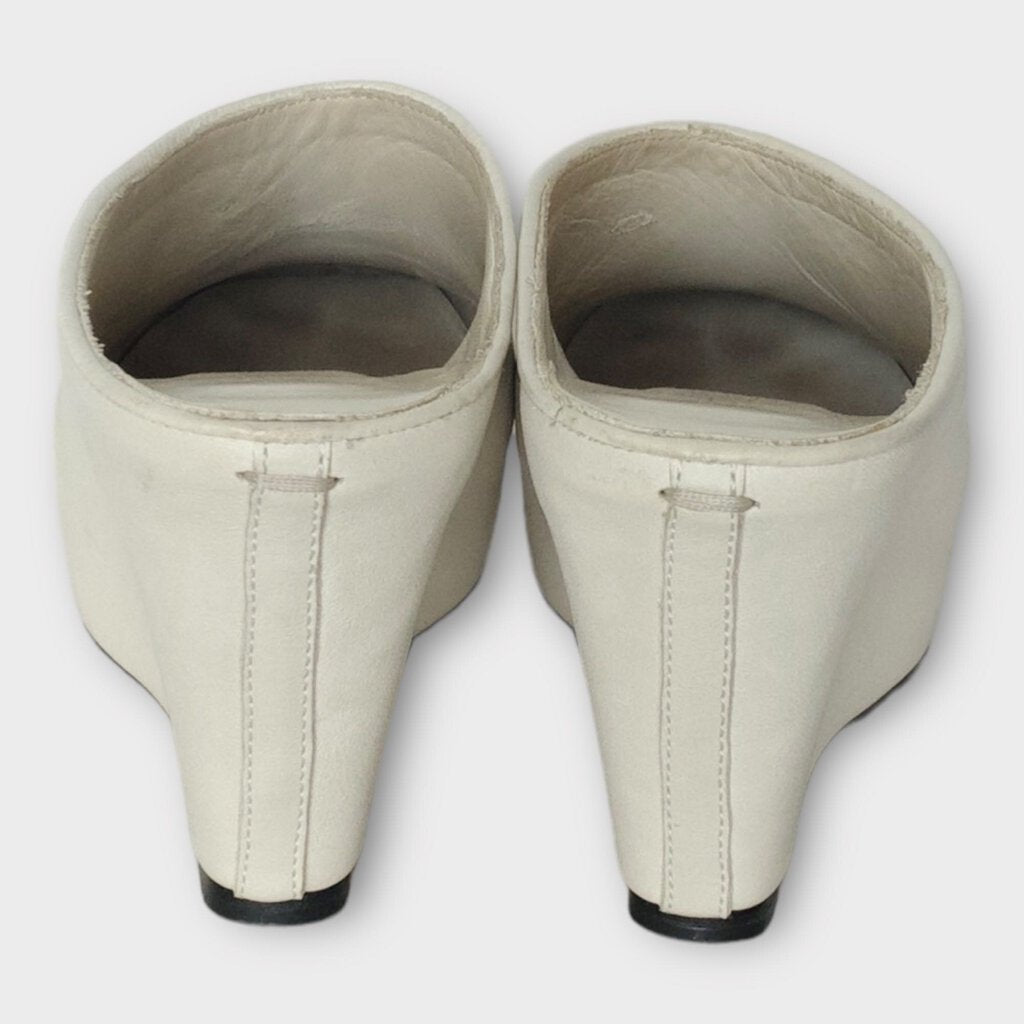 White Leather Platform Wedge Mules Clogs (Italy)