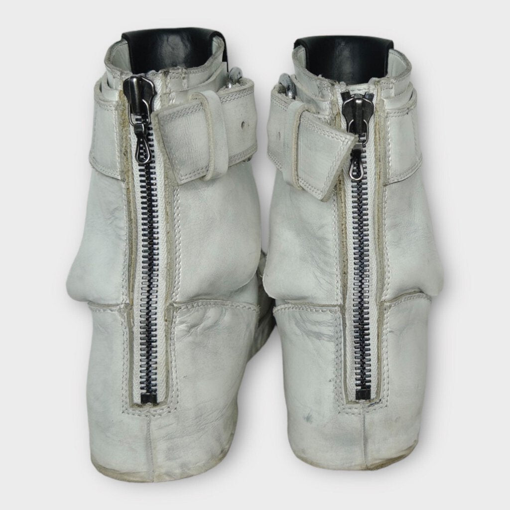 Julius White Distressed Leather Buckle Boot
