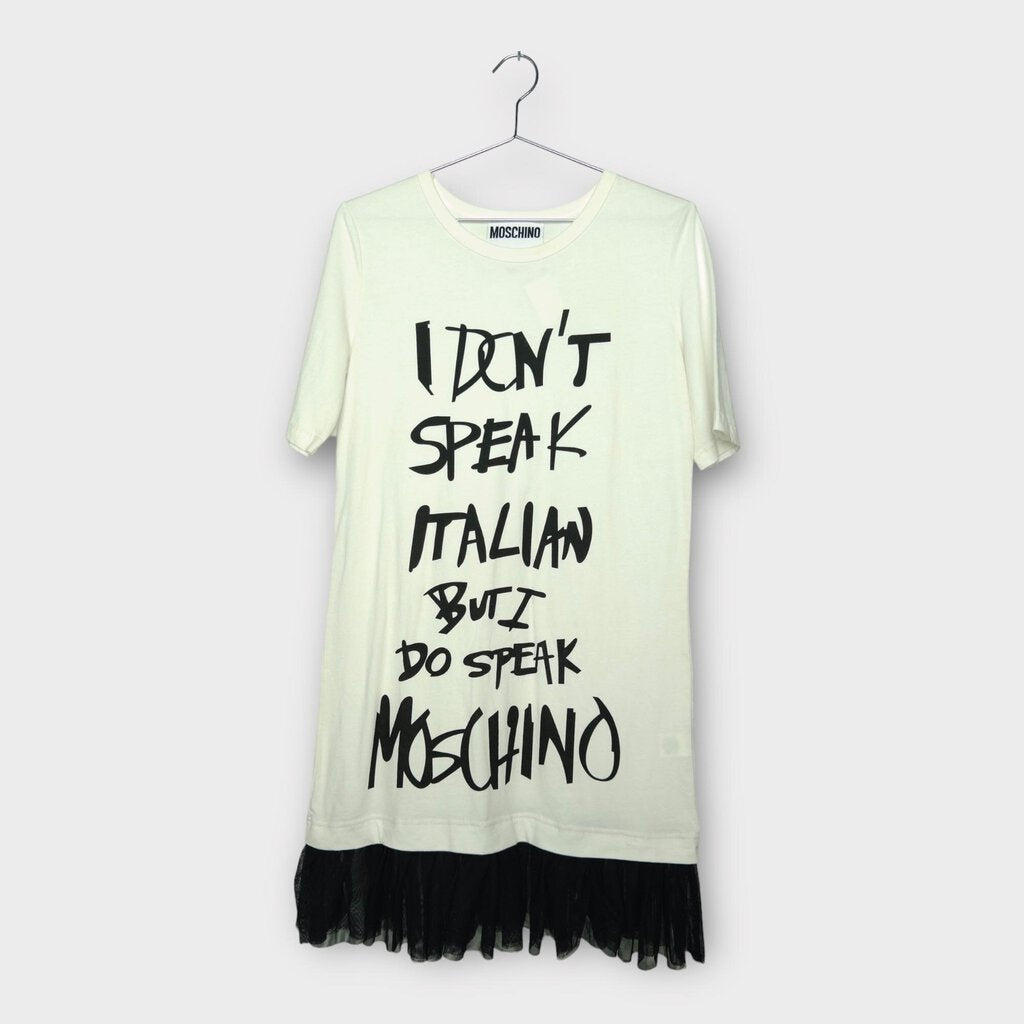 Moschino Couture! B&W Cotton I Don't Speak Italian T-Shirt Dress