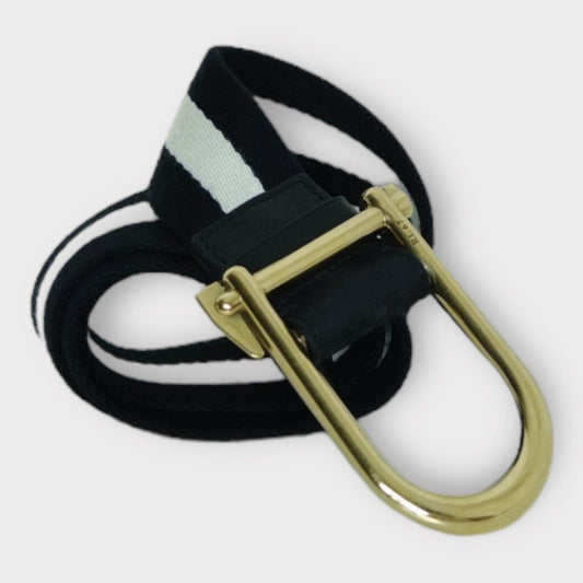Ralph Lauren Black + White Fabric Large Buckle Belt