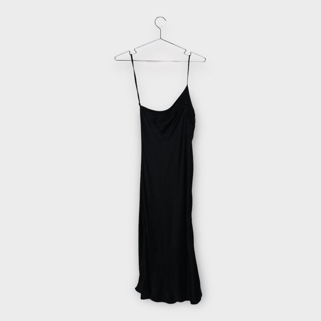 Silk Laundry Black Silk One Shoulder Slip Dress