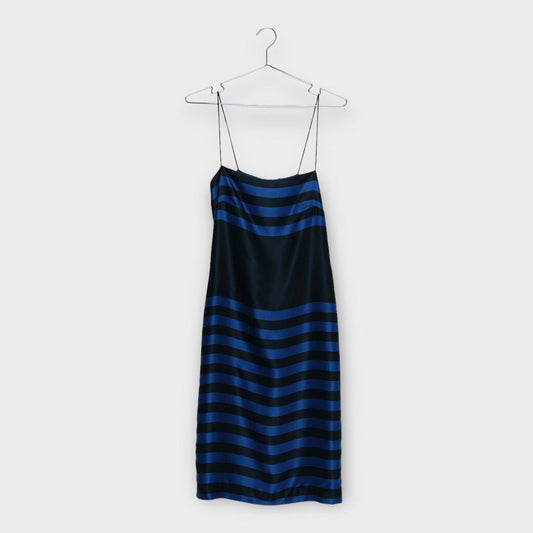 Carla Zampatti Black & Blue Stripe Silk Midi Dress
