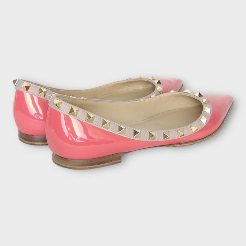 Valentino Coral Pink Studded Pointed Toe Ballet Flat