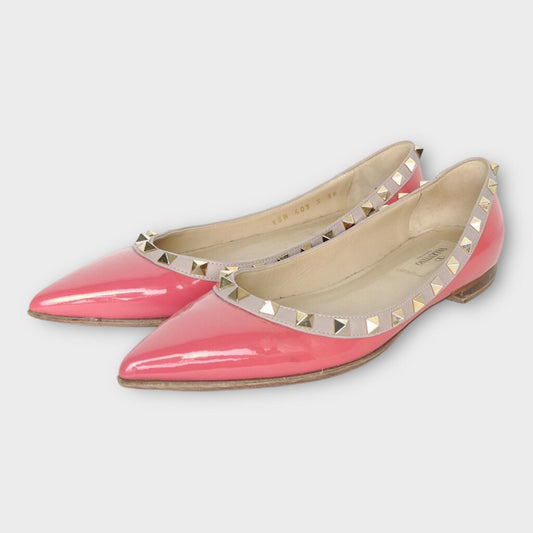 Valentino Coral Pink Studded Pointed Toe Ballet Flat