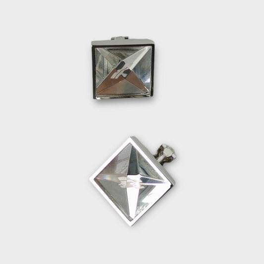 WE11DONE Silver Square Cut Crystal Clip-On Earrings