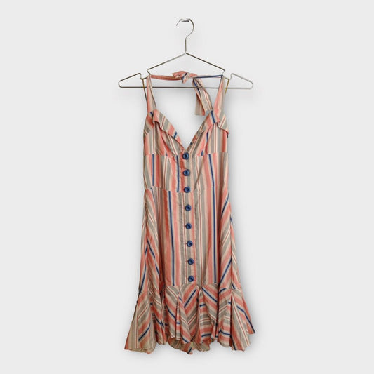 Manning Cartell Pink Cotton Silk Stripe Halterneck Dress