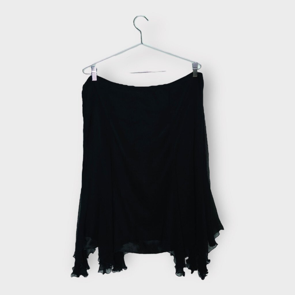 Joi Black Silk Crinkle Midi Skirt