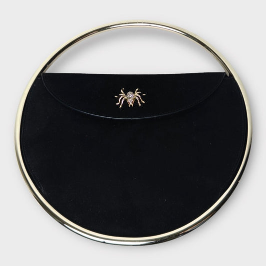 Charlotte Olympia Black Suede Gold Circle Spider Clutch