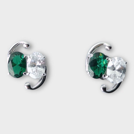 Jiwinaia Silver w Green Stone 69 Oval Stud Earrings
