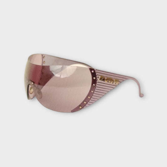 Christian Dior Pink Chrome Over Size 'Bike' Sunglasses w Case